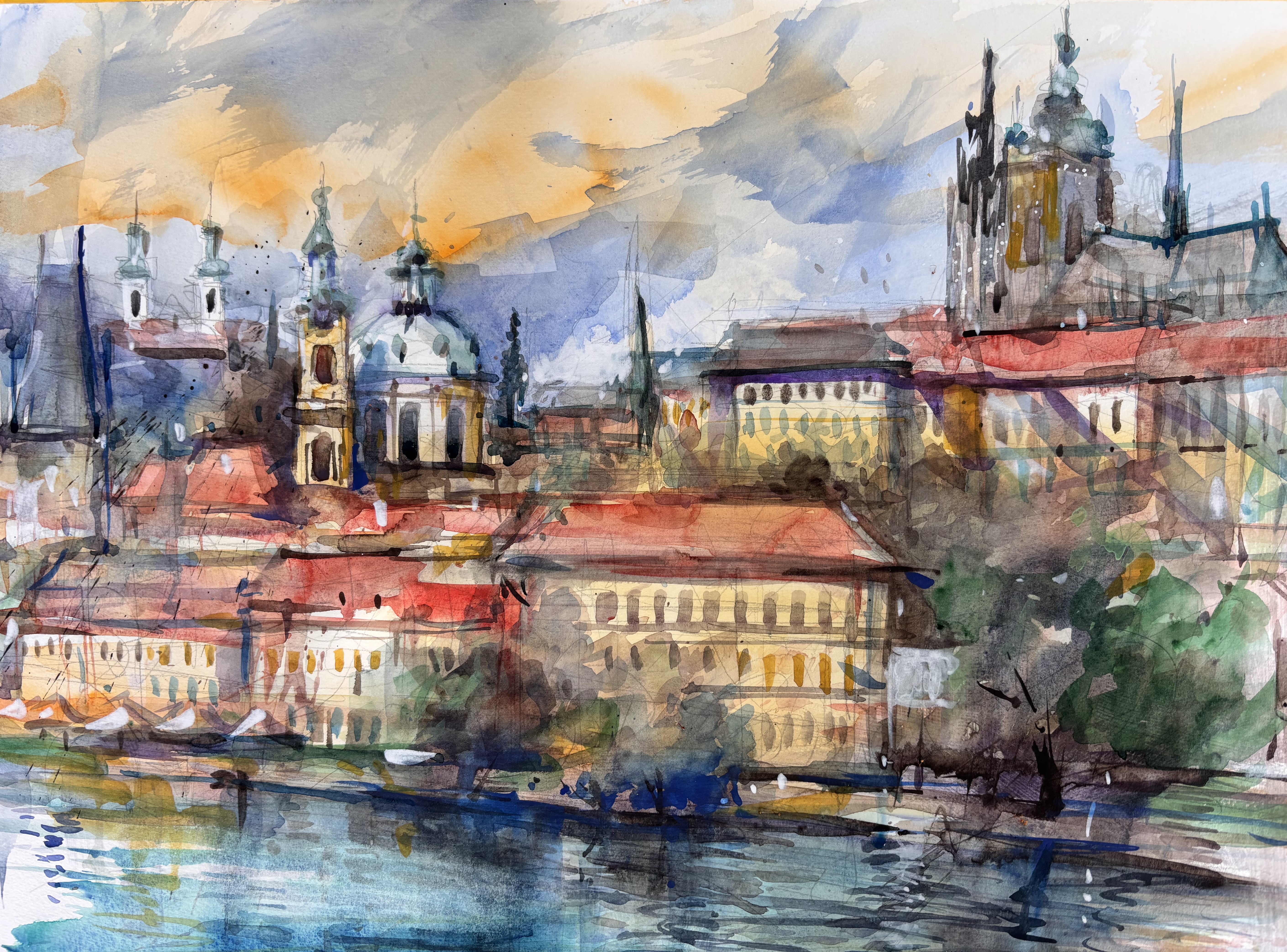 Prague view with Vltava river
